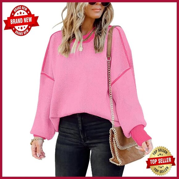 Sweaters - Oversized Batwing Sleeve Pullover Sweater Viscose Nylon Knit